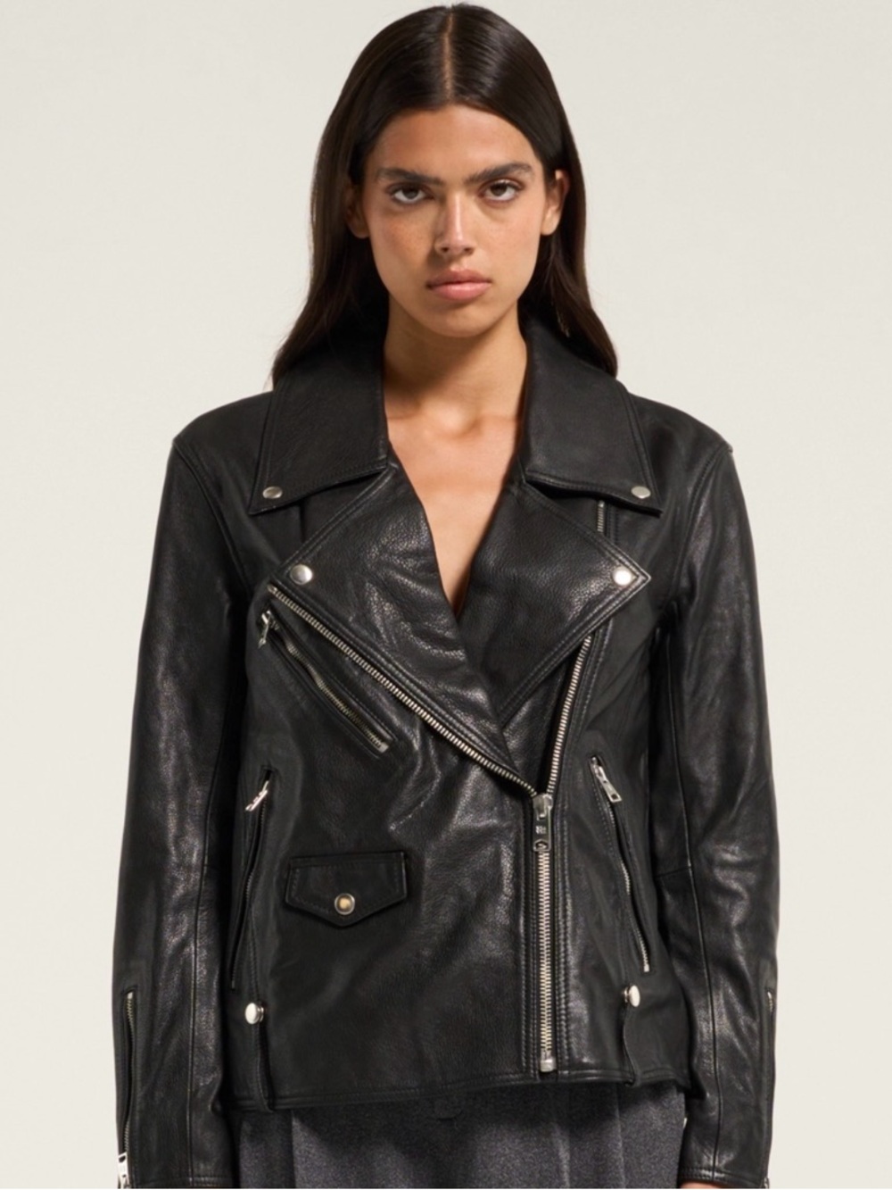 Genuine Leather Oversized Moto Jacket